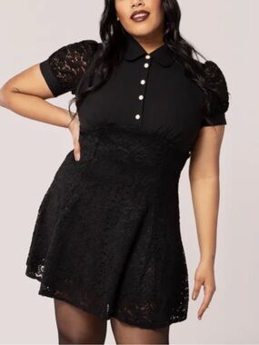 NWT Hell Bunny Dominica Black Lace Peter Pan Collar Mini Dress 3XL